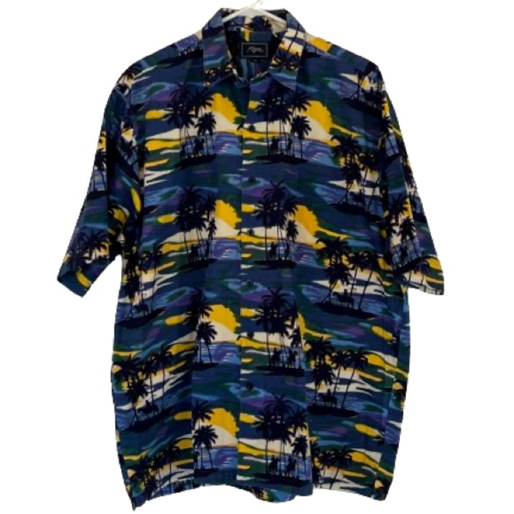 Vintage Mens Roper Hawaiian Western Shirt Sunset Cowboy Silhouette Palm Trees 2X